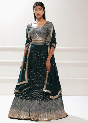 Green Georgette Dupatta Lehenga Set
