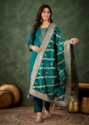 3 Pc Green Silk Suit Set