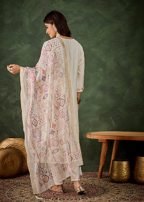 3 Pc Cream Silk Suit Set