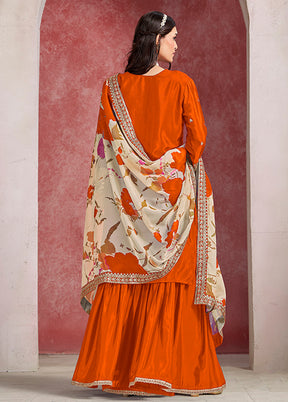 3 Pc Orange Silk Sharara Suits Set