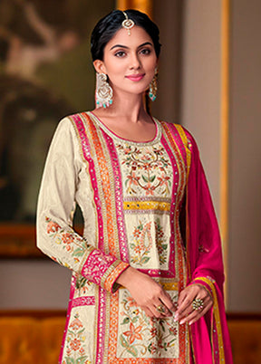3 Pc Cream Silk Suit Set