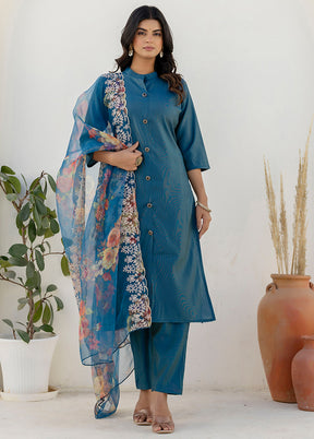3 Pc Blue Silk Suit Set