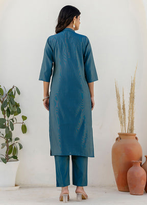 3 Pc Blue Silk Suit Set