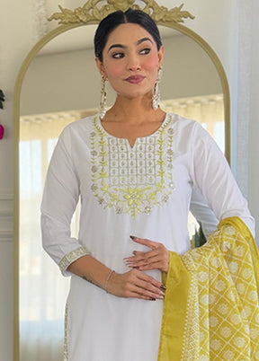 3 Pc White Silk Suit Set