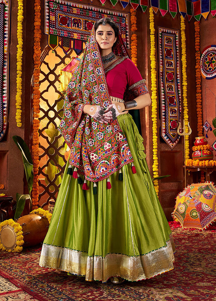Green Blended Silk Dupatta Lehenga Set