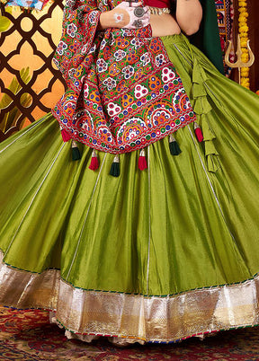 Green Blended Silk Dupatta Lehenga Set