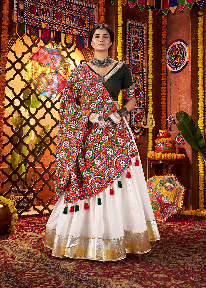 White Blended Silk Dupatta Lehenga Set