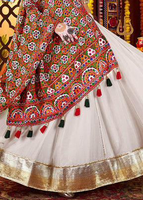 White Blended Silk Dupatta Lehenga Set