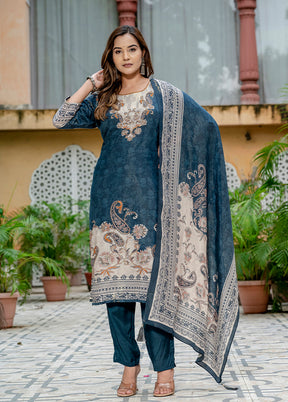 3 Pc Blue Silk Suit Set