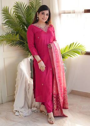 3 Pc Pink Silk Suit Set