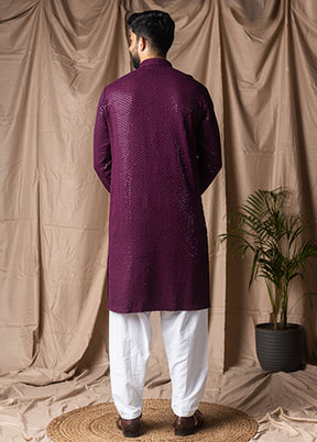 Wine Silk Kurta & Pajama Set