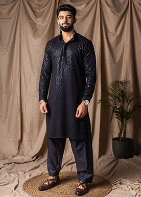 Black Silk Kurta & Pajama Set