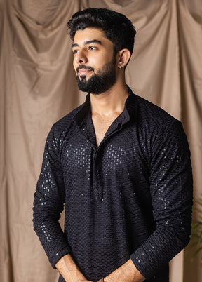 Black Silk Kurta & Pajama Set