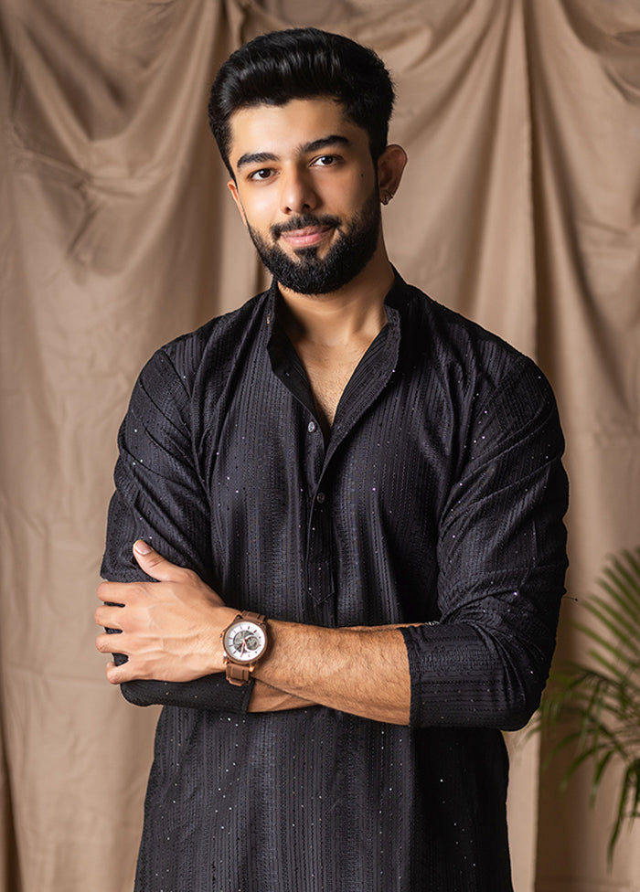 Black Silk Kurta & Pajama Set