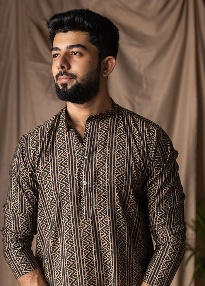 Mangal Deep Jodi – Black Printed Silk Saree & Black Silk Kurta Set