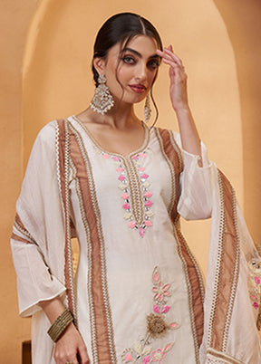 3 Pc Cream Cotton Suit Set