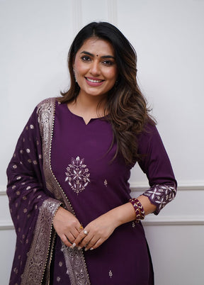 3 Pc Voilet Silk Suit Set