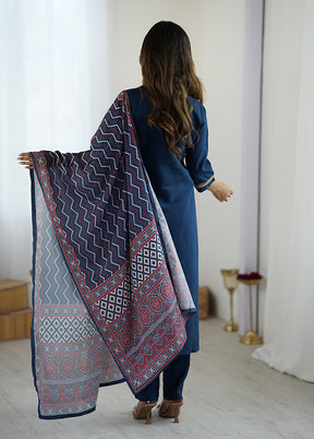 3 Pc Blue Cotton Suit Set