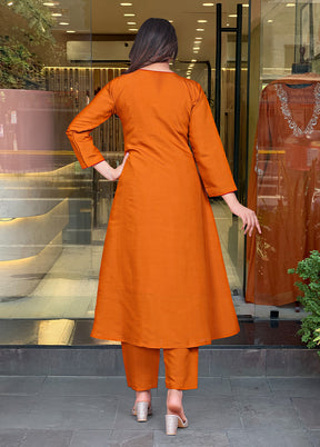 3 Pc Orange Cotton Suit Set