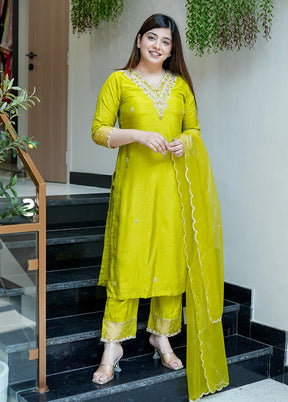 3 Pc Yellow Silk Suit Set