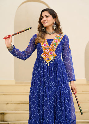 Blue Bandhani Printed Work Georgette Gown