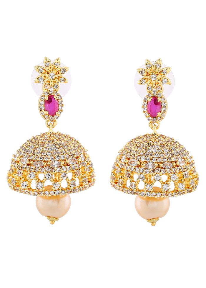 Gold Plated CZ Designer Jaliwala Jhumka Earrings - Indian Silk House Agencies