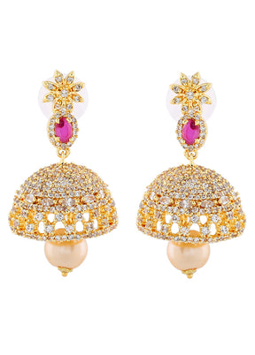 Gold Plated CZ Designer Jaliwala Jhumka Earrings - Indian Silk House Agencies