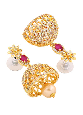 Gold Plated CZ Designer Jaliwala Jhumka Earrings - Indian Silk House Agencies