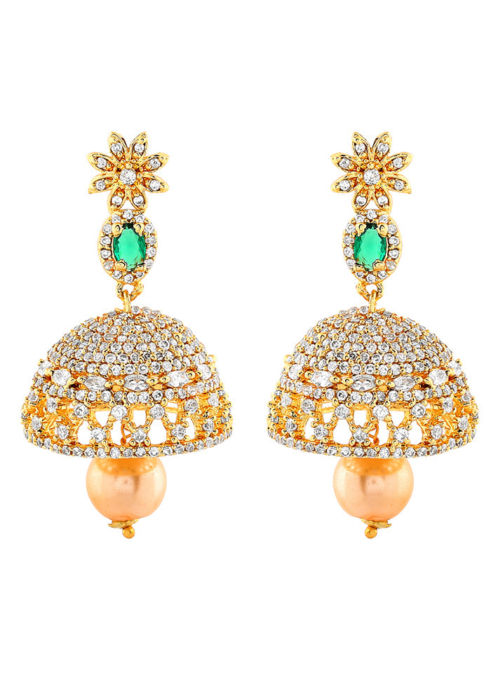Gold Plated CZ Designer Jaliwala Jhumka Earrings - Indian Silk House Agencies