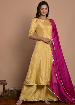 3 Pc Beige Georgette Suit Set With Dupatta VDRAN100090824 - Indian Silk House Agencies