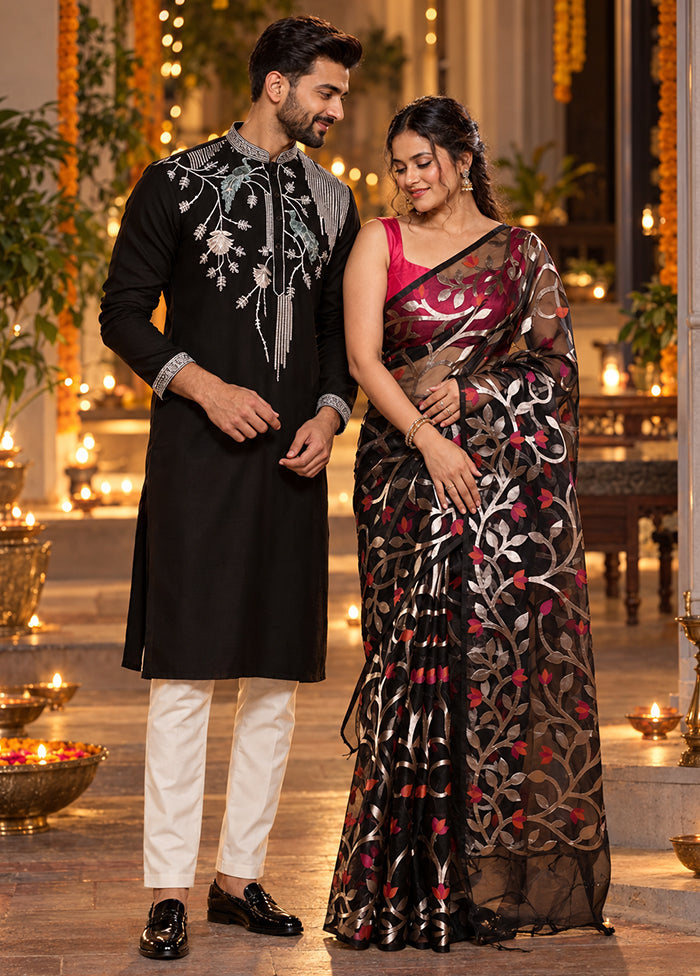 Anaar Jodi – Black Organza Saree & Black Silk Kurta Set