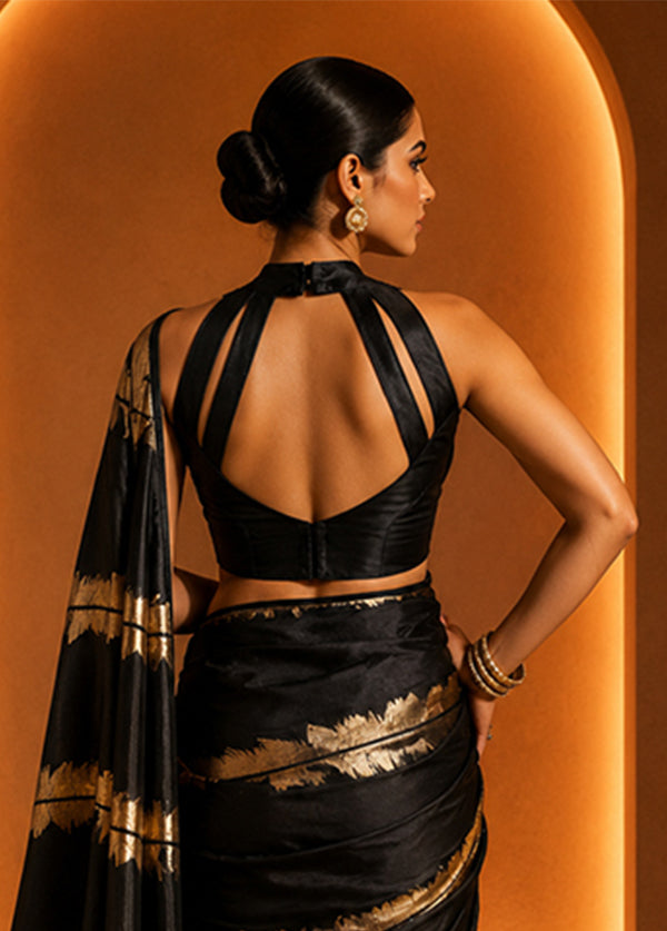Black Halter Neck Designer Blouse