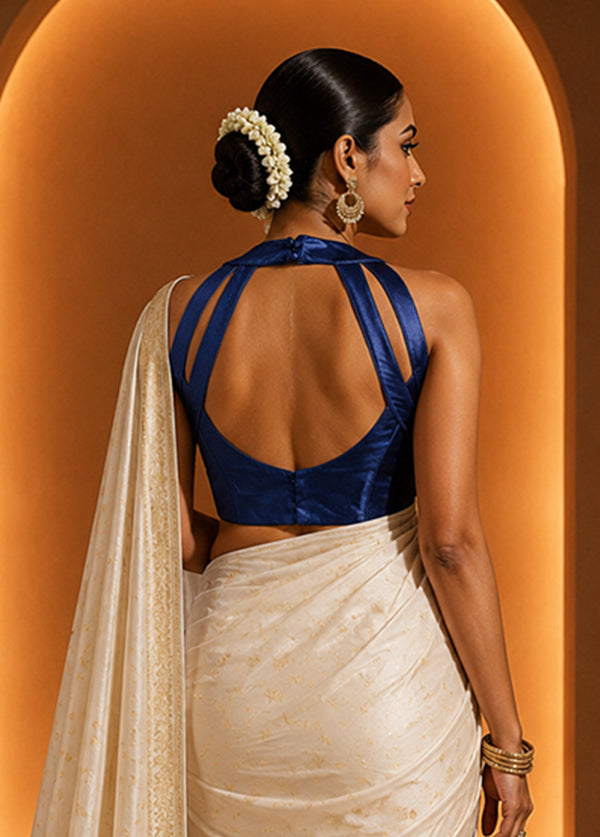 Navy Blue Halter Neck Designer Blouse