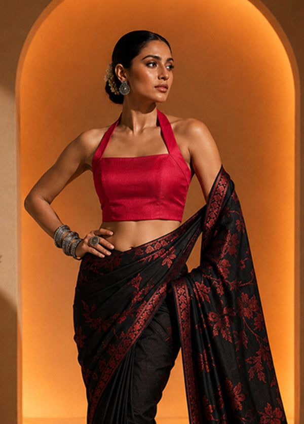 Red Halter Neck Designer Blouse