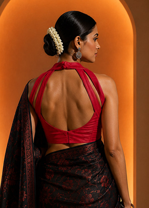 Red Halter Neck Designer Blouse