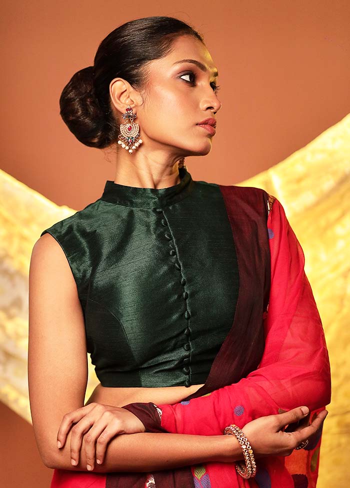 Bottle Green Collar Neck Designer Blouse Piece