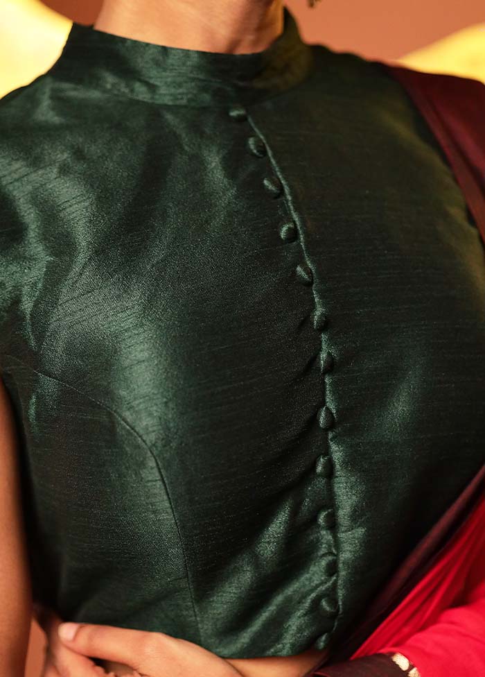 Bottle Green Collar Neck Designer Blouse Piece