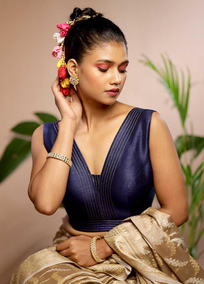 Navy Blue Dupion Silk Designer Blouse