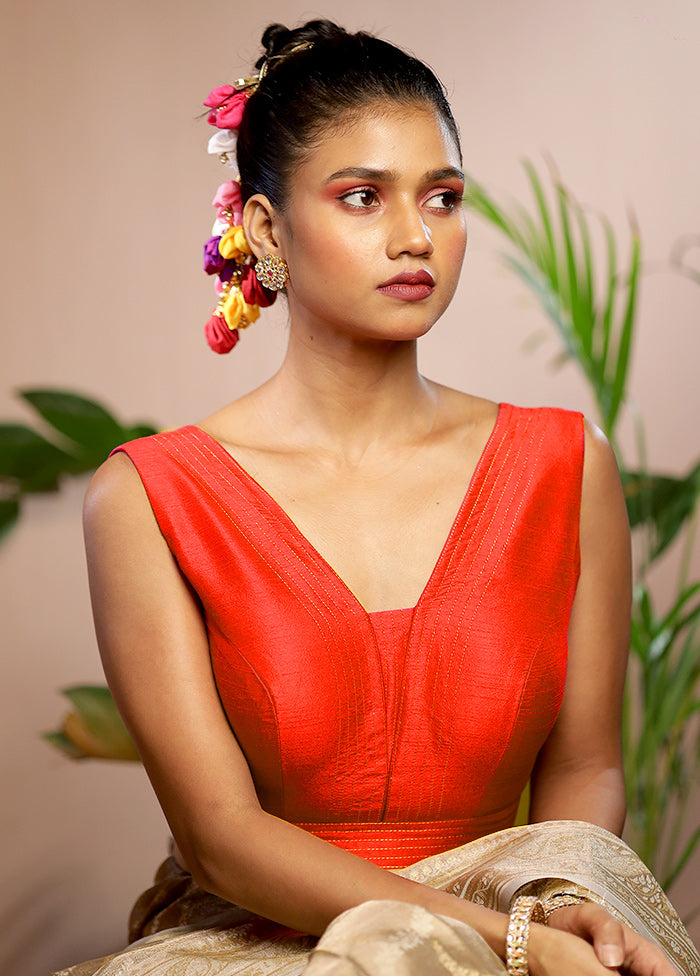 Red Dupion Silk Designer Blouse