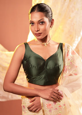 Bottle Green Sweetheart Neck Designer Blouse