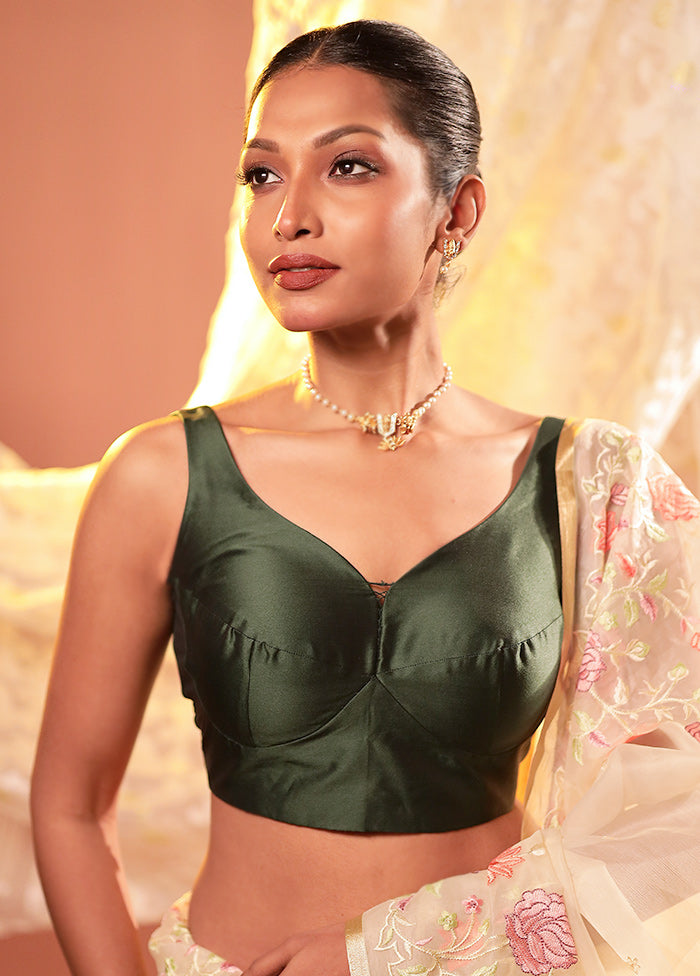 Bottle Green Sweetheart Neck Designer Blouse