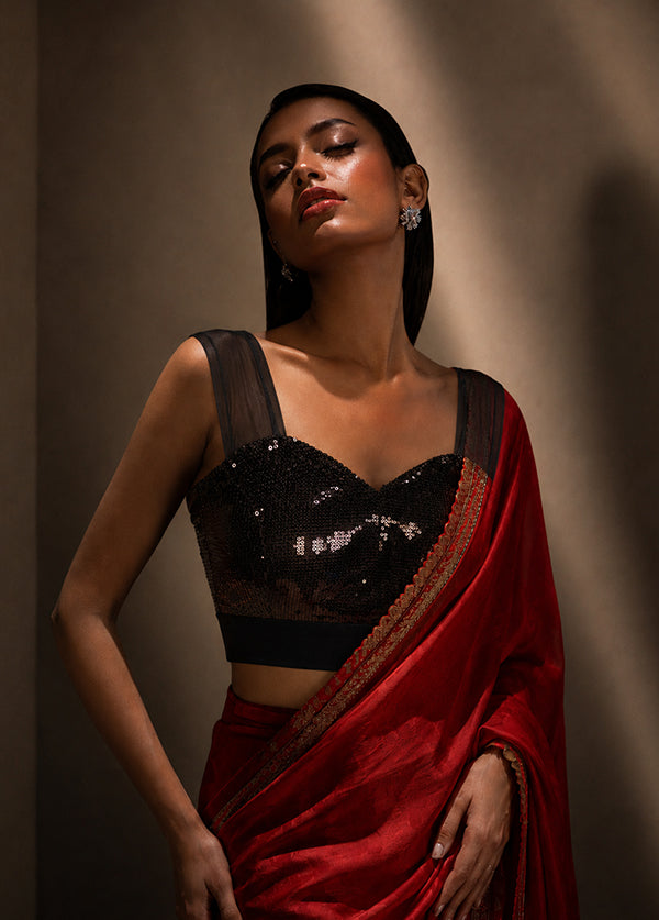 Black Sweetheart Neck Designer Blouse