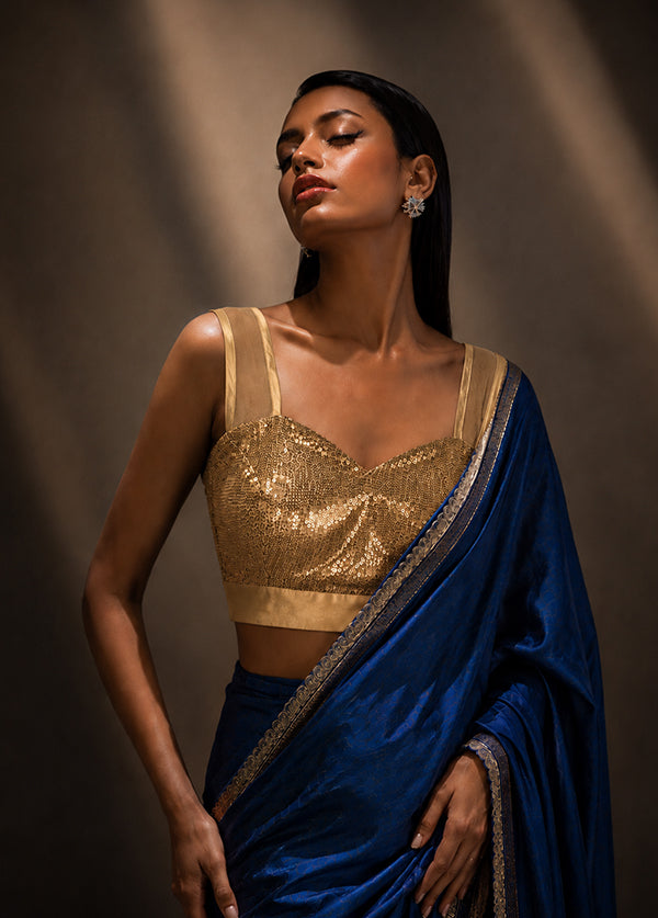 Gold Sweetheart Neck Designer Blouse