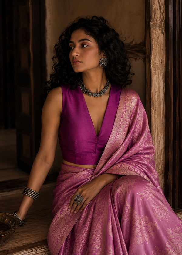 Purple V Neck Designer Blouse