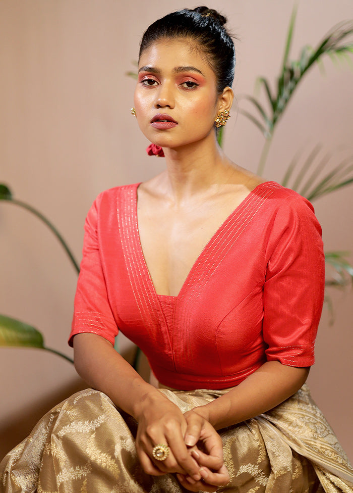 Red Dupion Silk Designer Blouse