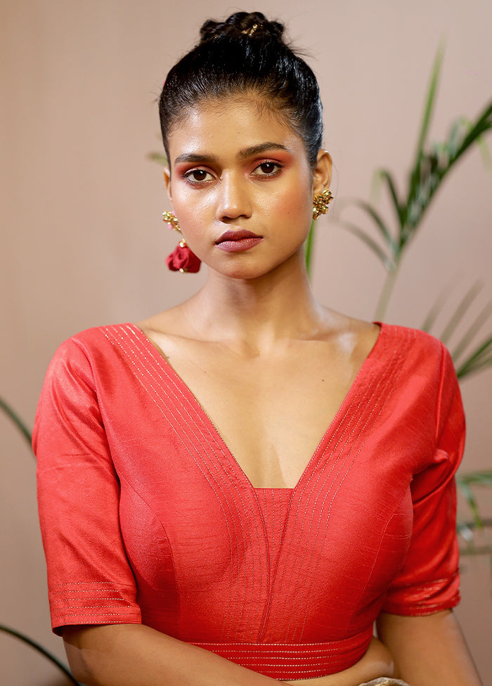 Red Dupion Silk Designer Blouse