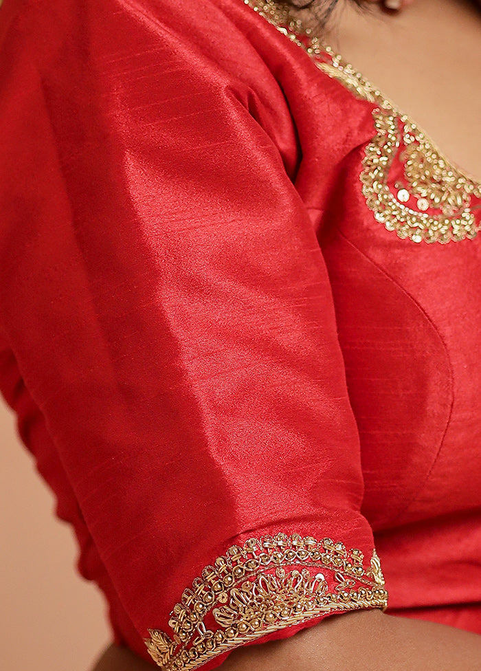 Red Dupion Silk Designer Blouse