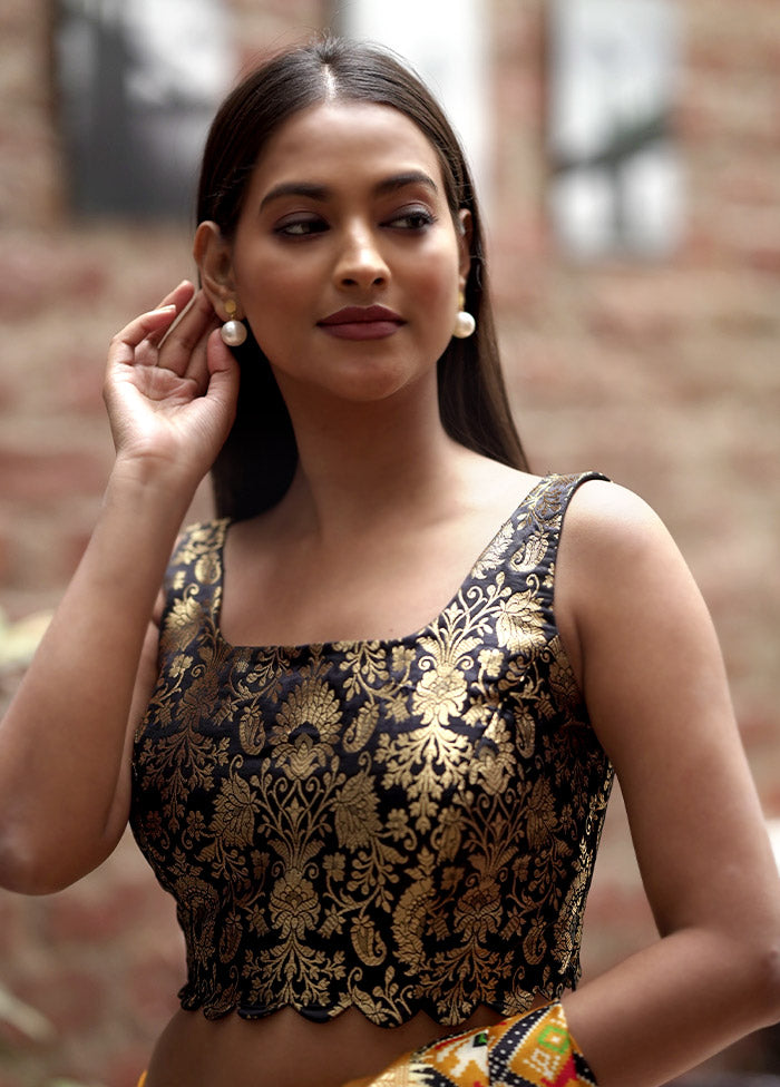 Black Brocade Designer Blouse - Indian Silk House Agencies