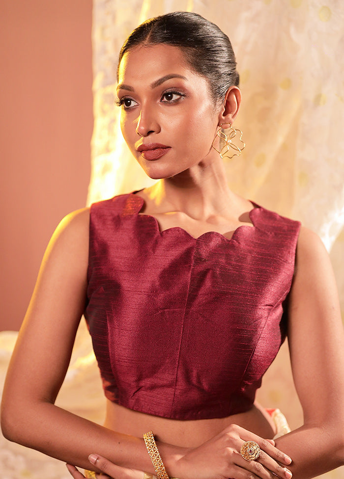 Maroon Boat Neck Designer Blouse