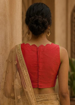 Red Boat Neck Designer Blouse